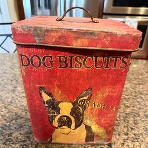 Vintage Tin Dog Biscuit Container with Boston Terrier